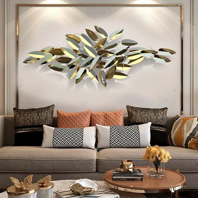 Zove Modern Golden Steel Leaf Sculpture Wall Decor For Living Room Metal Wall Decor For Bedroom, Drawing Room, Hotel, Restaurant